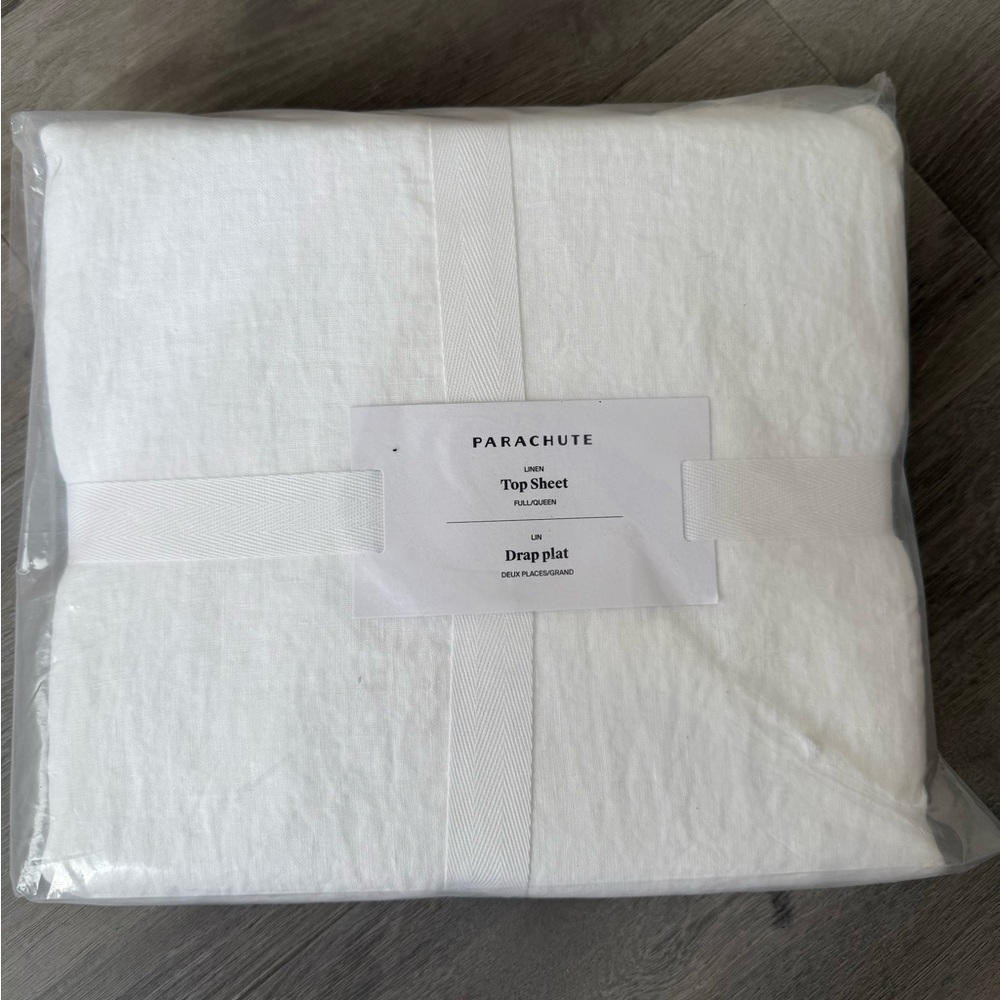 Parachute Full/Queen Linen Top Sheet in White